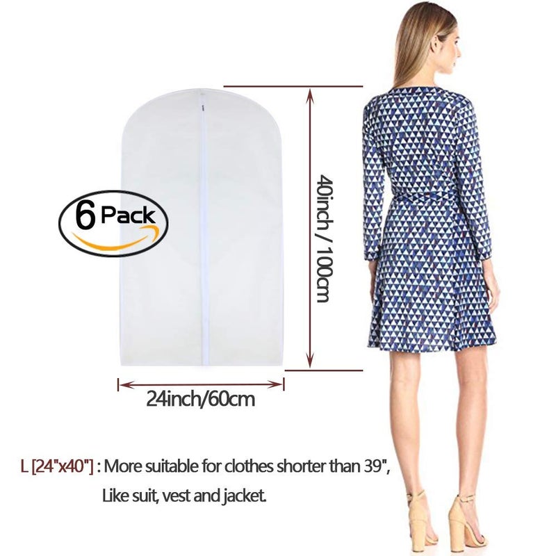 HomeClean Garment Bags for Hanging Clothes 24'' x 40'' Suit Hanging Garment Bags White Breathable Suit Covers for Closet Full Zipper Dust Cover for Suits Dance Clothes Closet Pack of 6 - Image 2